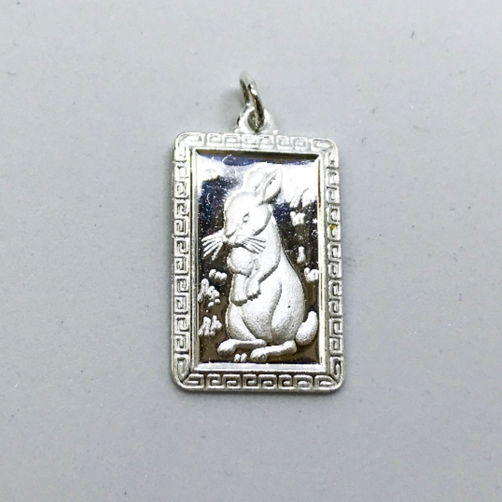Silver Year of Rabbit Rectangular Lucky Pendant